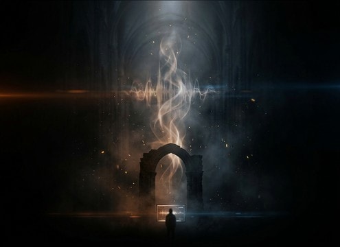 Ascension scene sound design with airy rise and reverb tail