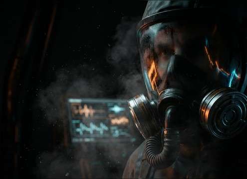 Mask breathing sound for respirator close-up