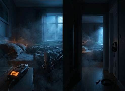 Film edit showing close and distant snoring perspectives