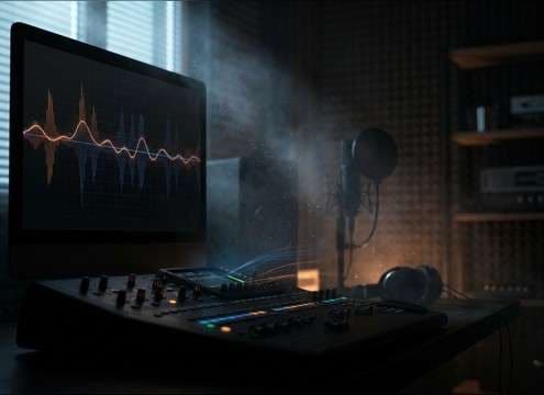 Audio drama session with background snoring under narration