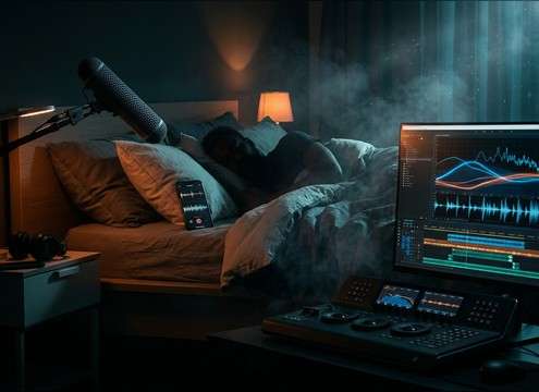 Voicemail style audio edit with muffled snoring layer