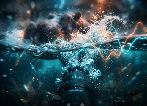 Underwater hippo bubble exhale sound for water-level POV