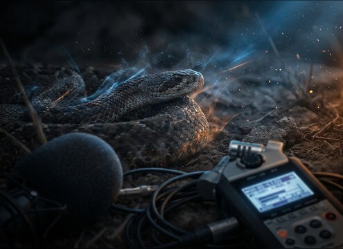 Snake head close-up synced to a sharp hiss sound