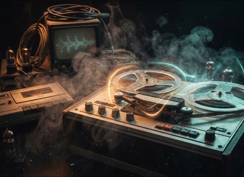 Old cassette recorder with a tape hiss bed
