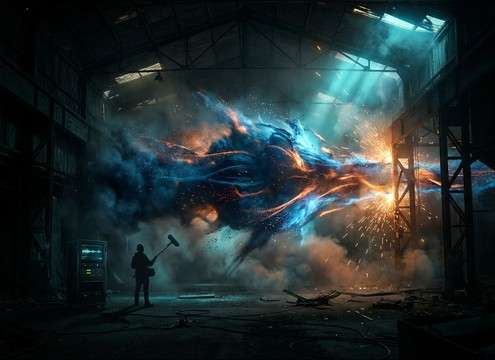 Creature reveal scene using an inhuman scream effect