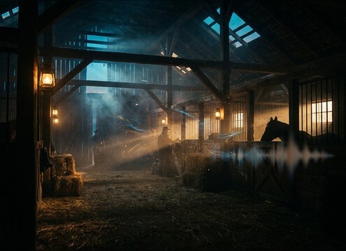 Horse neigh sound for stable establishing shot