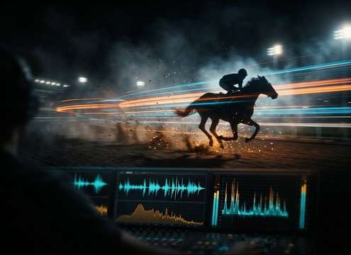Horse race montage with fast gallop impacts