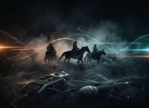 Audio drama scene with riders traveling at night