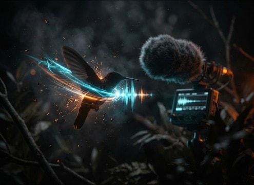 Hummingbird wing buzz sound for closeup wildlife footage