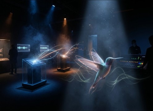 Short hummingbird buzz cue for a museum interactive exhibit