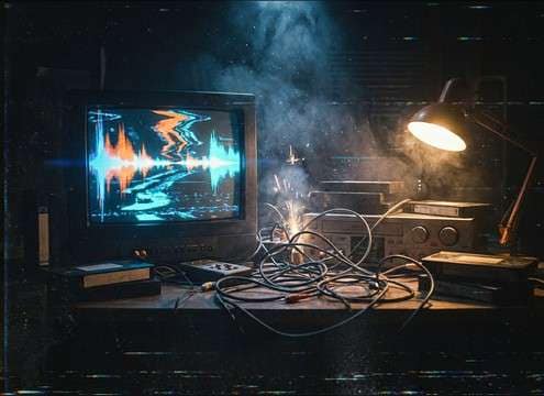 VHS style horror edit with glitch jumpscare sound