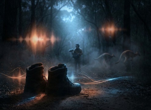 Audio drama scene with distant kangaroo hops