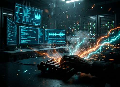Intense mechanical keyboard sound for hacker terminal scene