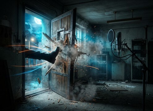 Boot kick sound for door break in scene