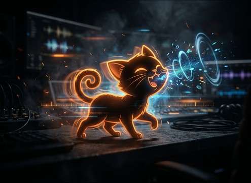 Cute cartoon kitten meowing SFX synced to animation