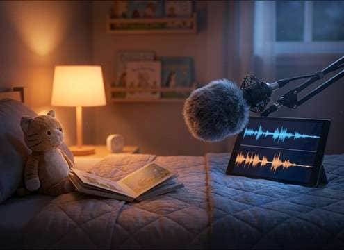Soft kitten meowing sound for a bedtime story scene