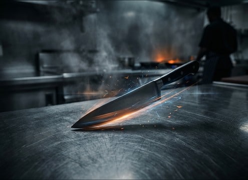 Knife sheath draw sound for a tense kitchen scene