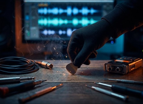 Knife tip tap sound for tabletop close-up video