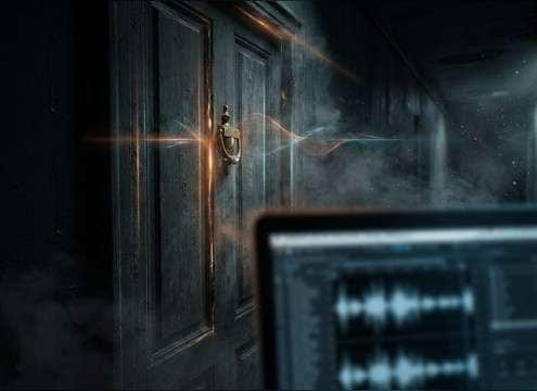 Distant knock sound used for suspense at a doorway