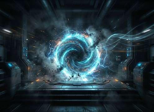 Teleport portal cue with rising laser charge sound