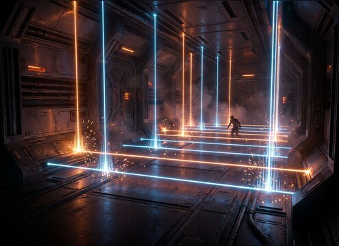 Pulsing laser grid trap sound for heist scene