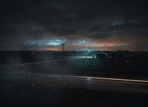 Distant light thunder for a night exterior establishing shot