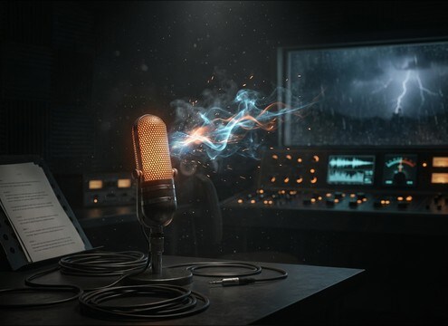 Light thunder accent in an audio drama moment