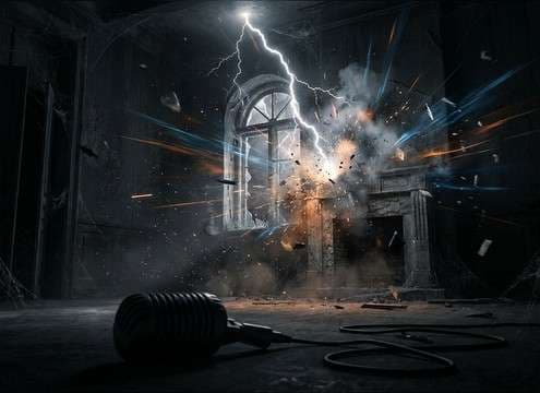Cinematic lightning crack used as a horror jump cue