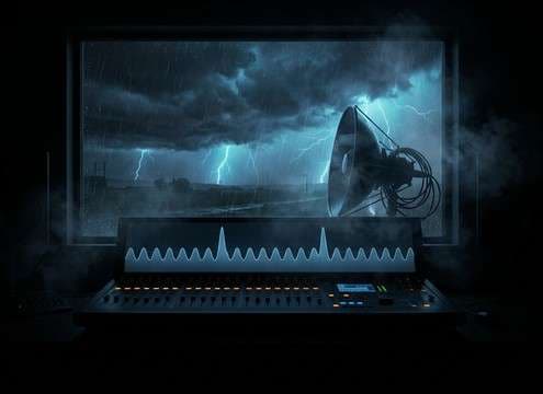 Long storm sequence with multiple lightning hits for scene transitions