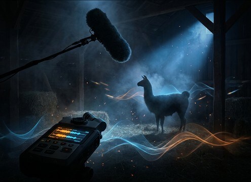 Editor placing llama bleats under a farm scene