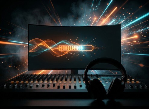 Product demo loading sound effect aligned to a UI animation