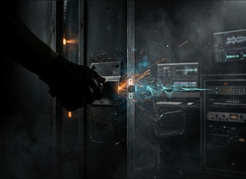Deadbolt locking sound synced to a door close-up