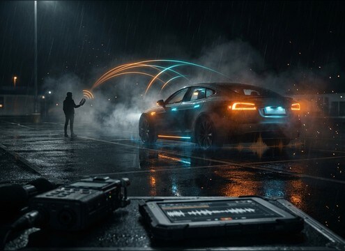 Car remote locking sound effect for a parking lot scene