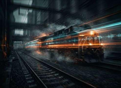 Doppler pass-by locomotive whistle for moving train shot