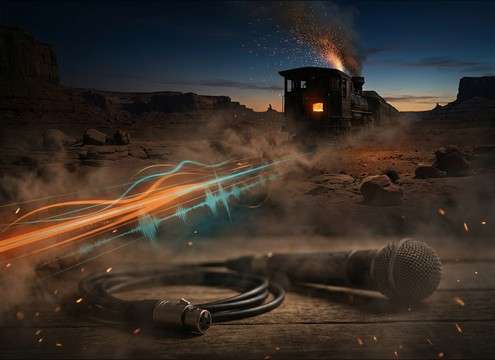 Western chase scene accent with a steam locomotive whistle
