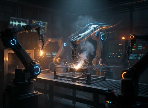 Robotic arm movement synced with servo and joint click sounds
