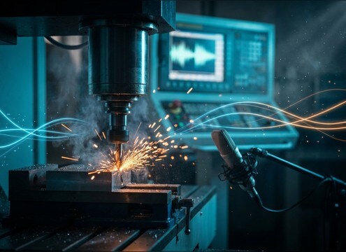 CNC machine demo with clean jog and tool-change sound effects