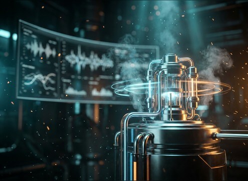 Sci-fi laboratory machines with clean tonal motor hum