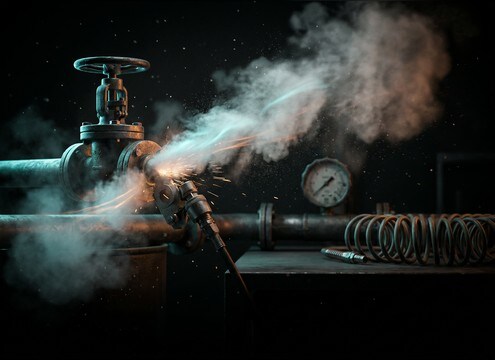 Compressed air valve release sound placed to match on-screen action