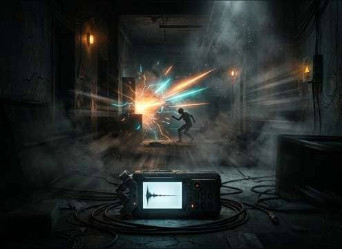 Horror game HUD with a male scream alert sound marker