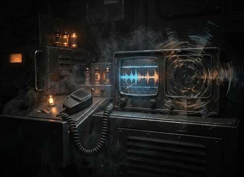 Radio distress scene using a muffled male scream effect