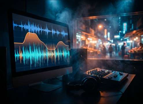 Documentary narration over market ambience layer
