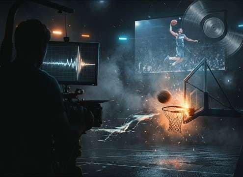 Highlight reel timeline with an impact sound placed on a freeze-frame