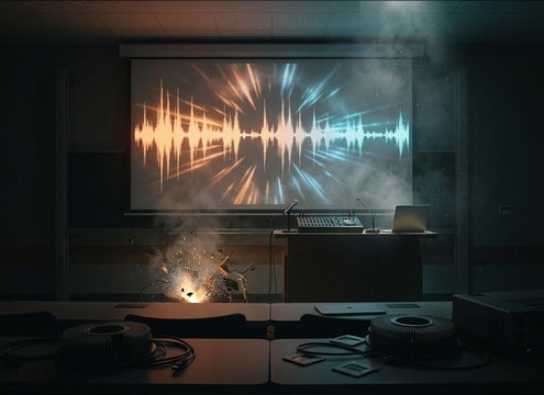 Presentation slide deck with a meme sound cue