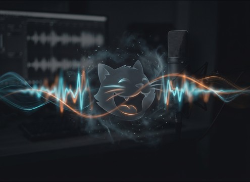 Animated cat character with meow sound timed to mouth movements