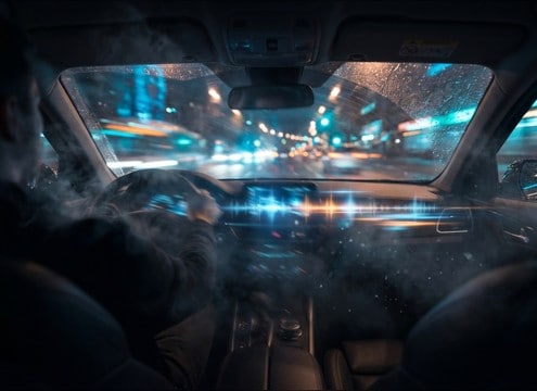 Automotive infotainment chat UI with gentle notification chime