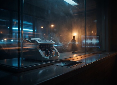 Money counter sound for a bank teller window scene
