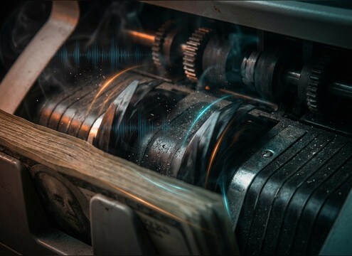 ASMR style money counting machine sound close and dry