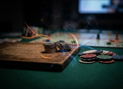 Coin clinks on tabletop for board game scenes