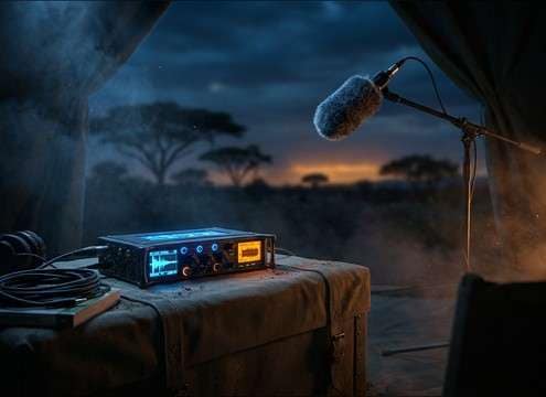 Low-masking monkey ambience under safari narration